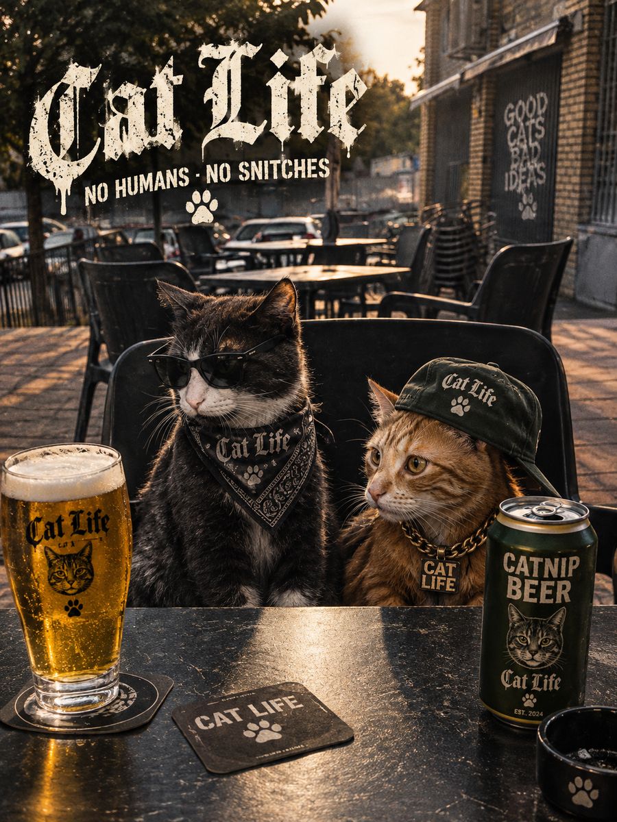 Nilo con gafas y Gato con gorra en una terraza
